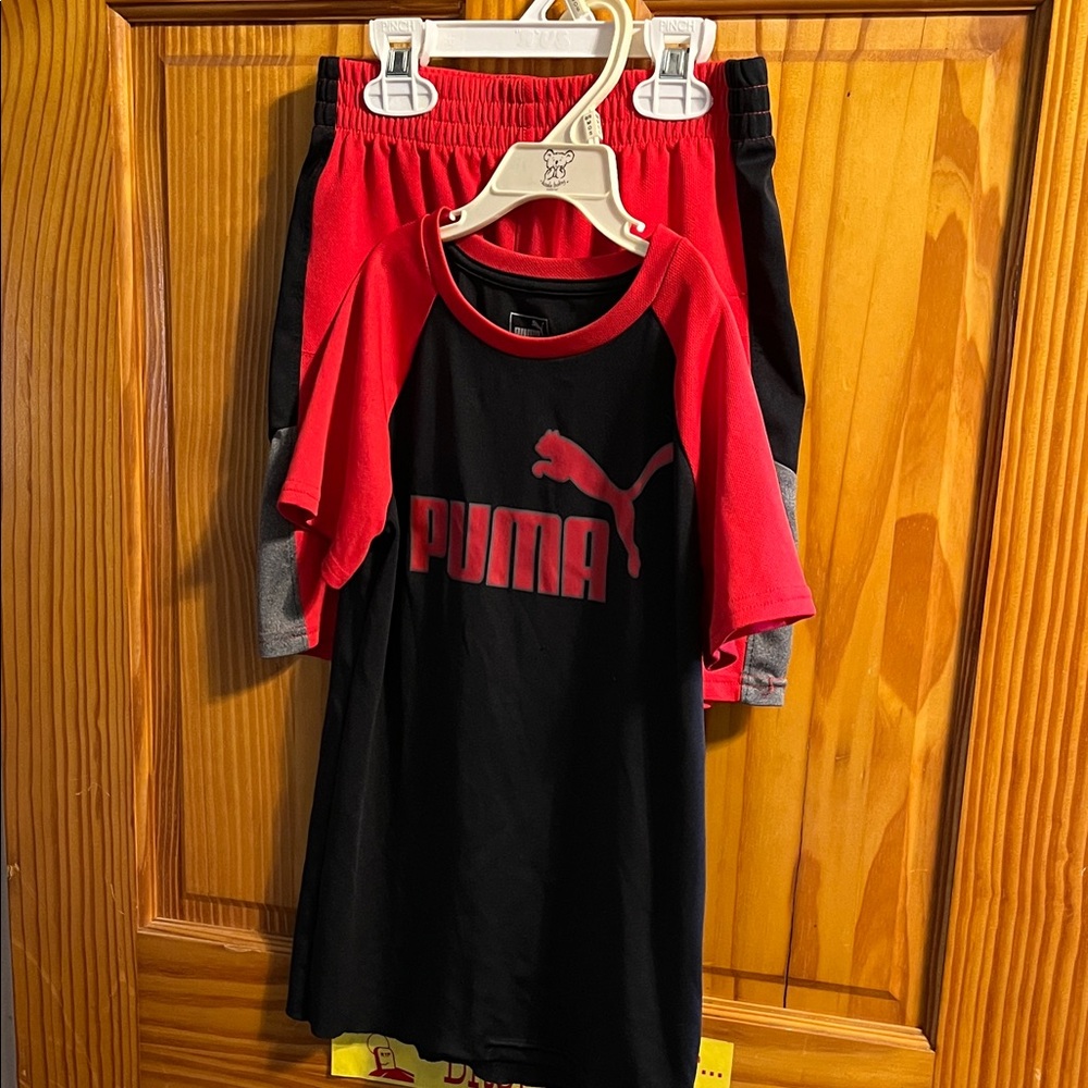 Puma Black and Red Kids' Shirt & Shorts Se Size 7. *Please Read Description!*
